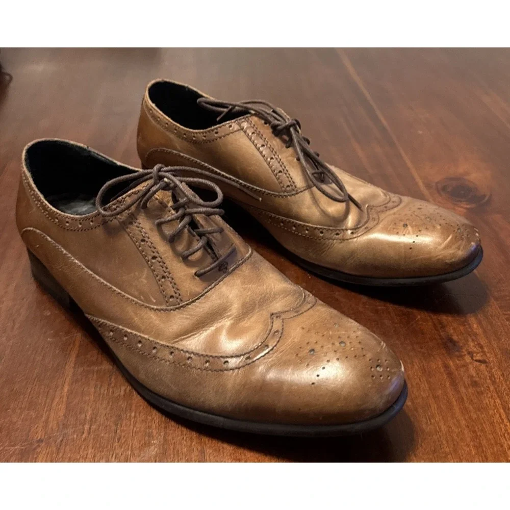 Kenneth Cole Reaction Public Affair 10.5M Brown Leather‎ Oxford Brogue Shoes